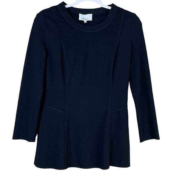 3.1 Phillip Lim Black Ponte Knit Peplum Long Sleeve Top Size 8 - Picture 1 of 10